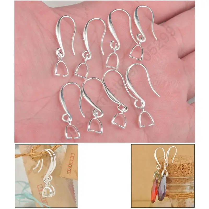 

50PCS(25Pairs) Wholesale Silver Earrings Jewellery Findings Pinch Bail Earwire Hooks For Crystal Cubic Zirconia Stone