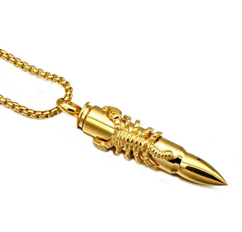 

Steam punk Gold Silver Color Titanium Stainless Steel Statement Animal Scorpion Bullet Pendant Necklaces for Men Women Jewelry