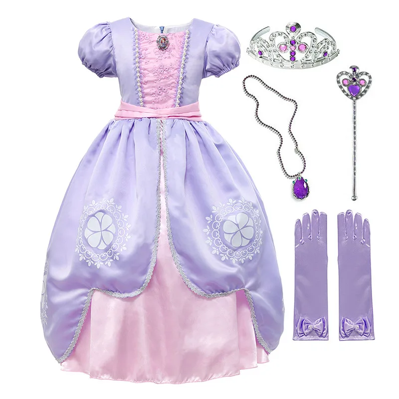 Роскошная детская одежда принцессы Софии; летнее платье для костюмированной вечеринки; маскарадный костюм для детей на день рождения; нарядное платье Софии