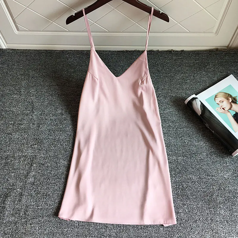 

Women Sexy Lingerie V Neck Satin Mini Nightdress Tempting Silk Soft Backless Female Sleep-Shirts 2018 New Solid Lady's Nightgown