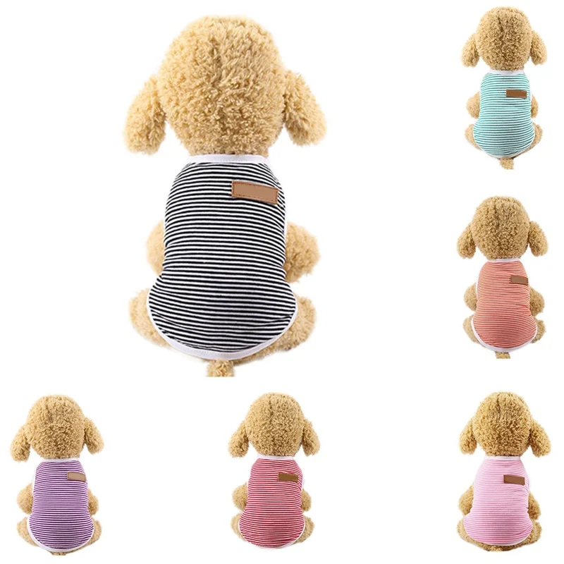 Pet Cat Dog Spring &amp Summer Cotton Vests Colorful Striped Clothes Puppy Soft Short Sleeves Coat For puppy | Дом и сад