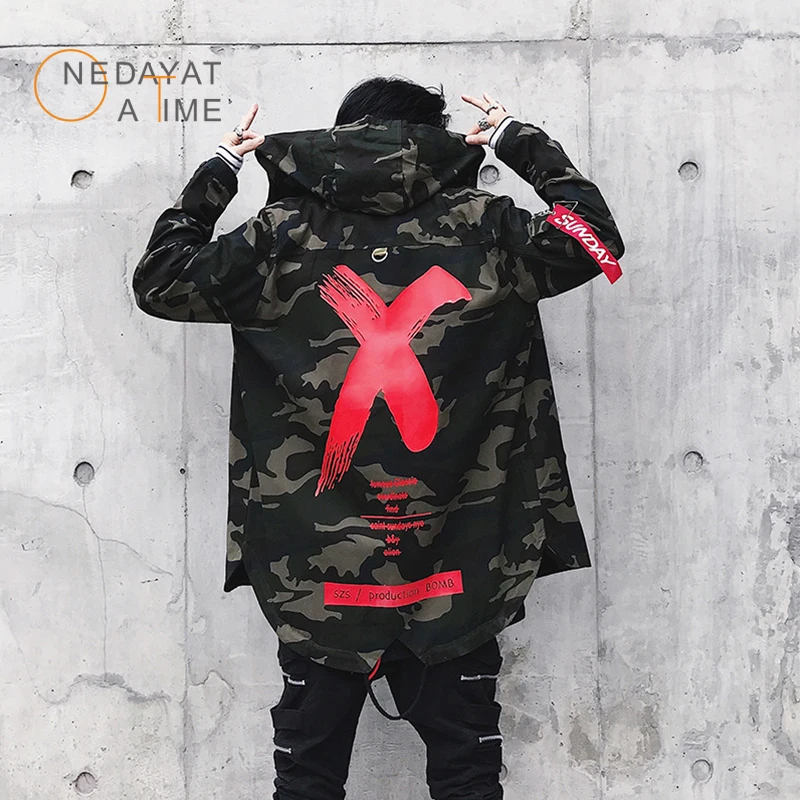 

Rock Hipster Mens Camouflage Bomber Jackets Men's Embroidered Zipper Military Army Green Camo Bomber Jacket Hip Hop Streetwear