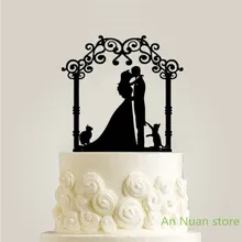 Черный акриловый цветок дверь свадебный торт Топпер невесты и жениха с 2 кошками торт Топпер для украшения для свадебного торта с бесплатной доставкой