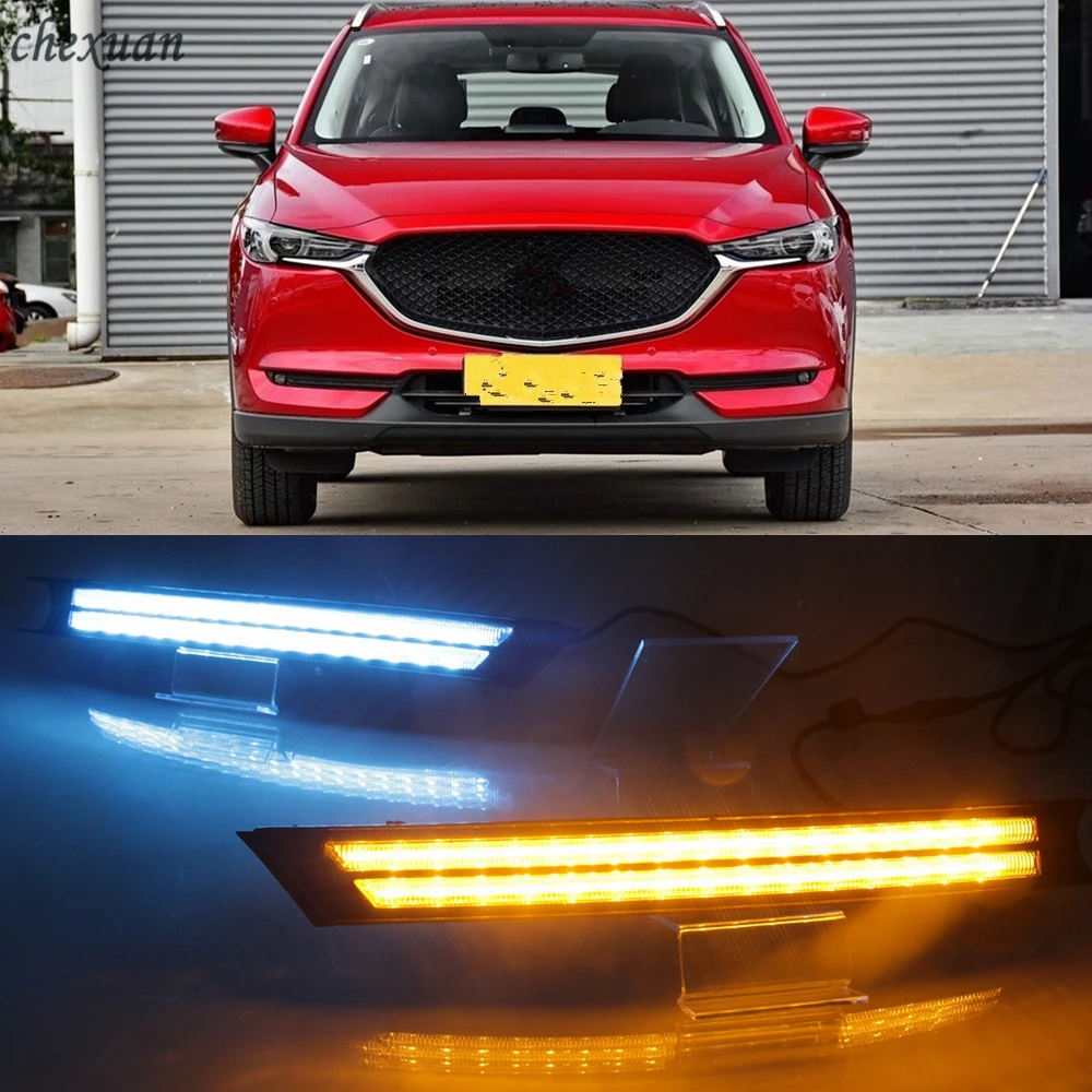

CSCSNL 1 set Car LED For Mazda cx-5 cx5 cx 5 2017 2018 2019 12V Fog Lamp Cover DRL Daytime Running Light with turn signal Lamp