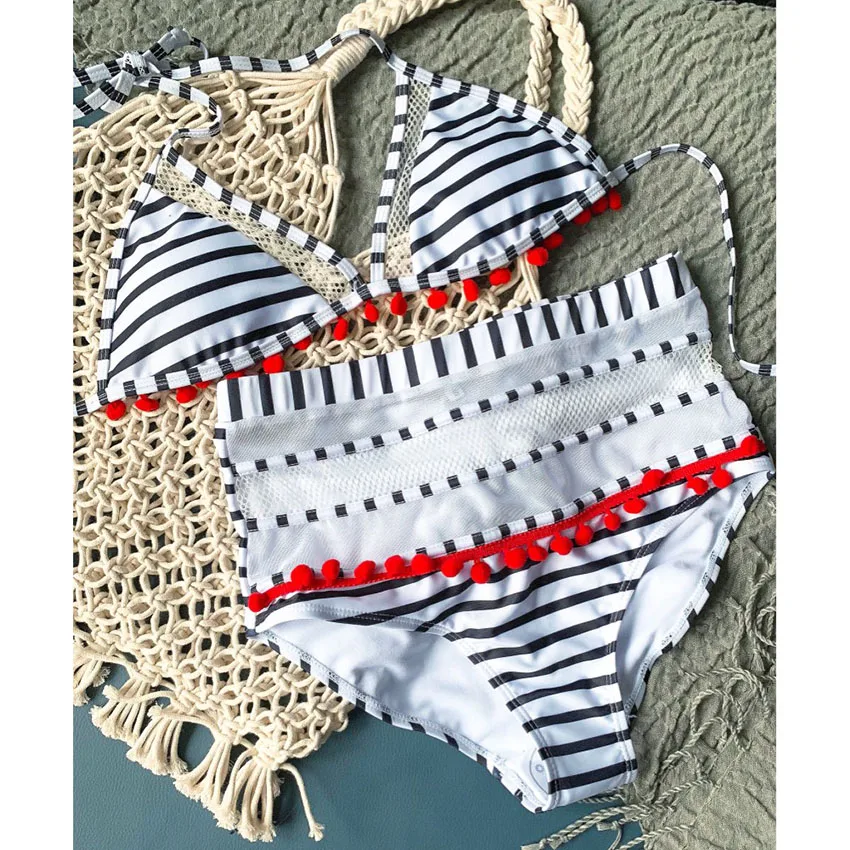 Online YCDYZ Hohe Taille Bikini 2019 Sexy Boho Bademode Frauen Quasten Halter Badeanzug Push Up Badeanzug Brazilian Biquinis Feminino