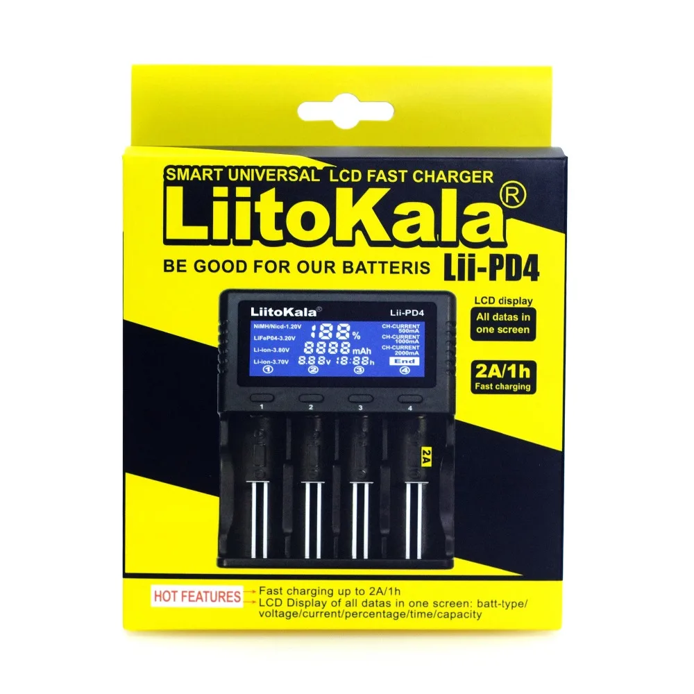 Умное устройство для зарядки никель-металлогидридных аккумуляторов от компании Liitokala: Lii-260 Lii-PD4 ЖК-дисплей 18650/18500/16340/18350/14500/10440/17500 Батарея Зарядное устройство, литий-ионный аккумулятор Батарея Зарядное устройство обнаружения