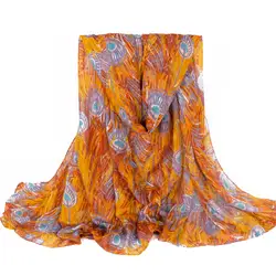 Новая мода от индийская птица павлин Оранжевый перо полиэстер легкий мягкий Для женщин теплый шарф Пейсли благородный 180*110 см