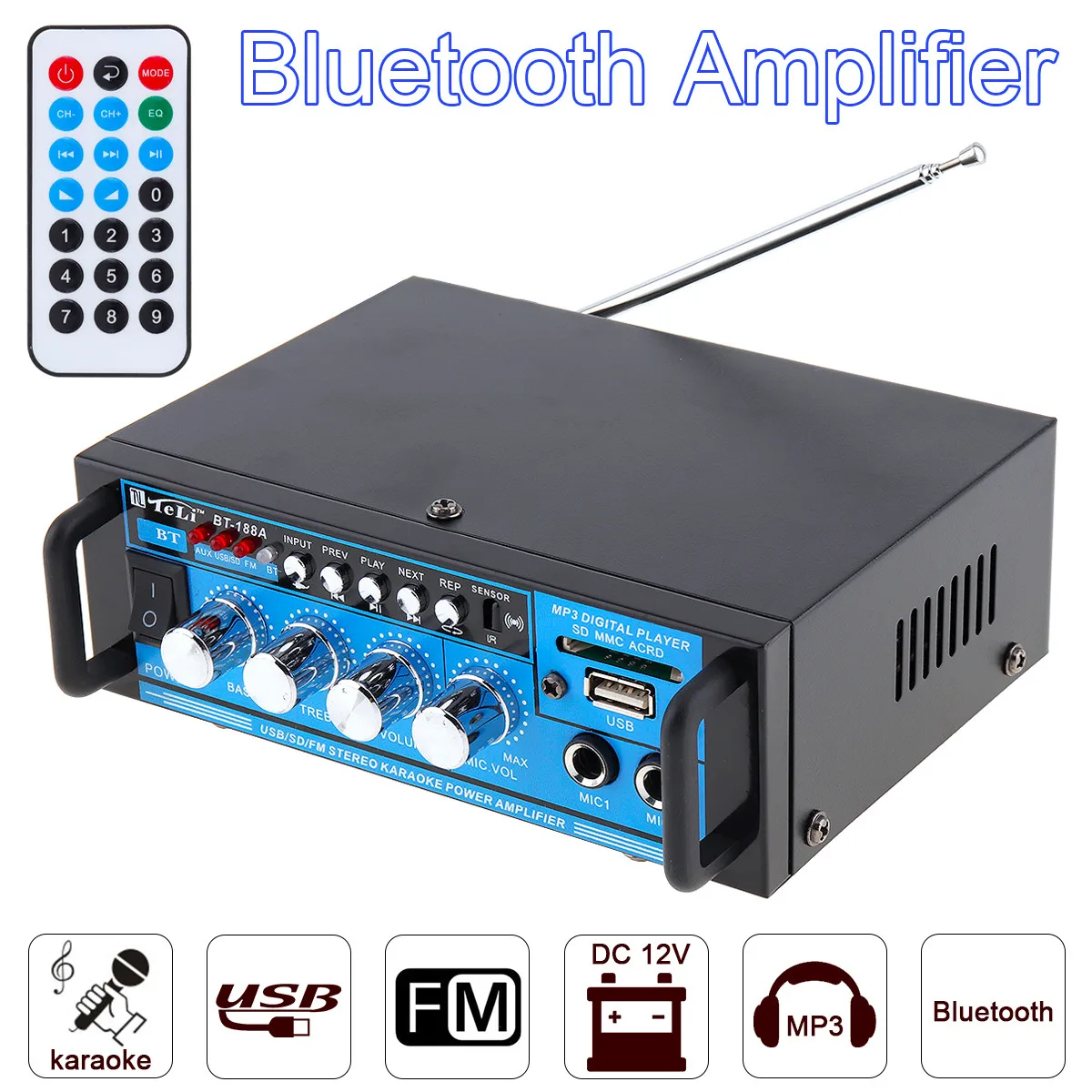 

4CH Bluetooth HiFI Car MP3 Stereo Audio Power Amplifier DSP Digital FM Radio Player Support SD USB DVD with Remote Control