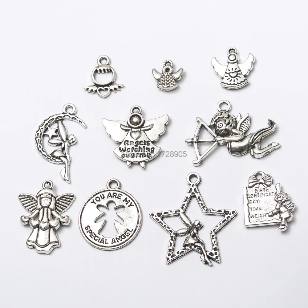 

Silver Charm Beads Baby Angel Fairy Cupid Wings Pendant Charm Fit Women Bracelets Bangles Necklace DIY Jewelry Making 10 pcs