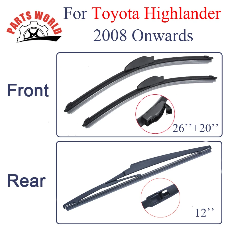 

Combo Silicone Rubber Front And Rear Wiper Blades For Toyota Highlander,2008 Onwards,Windscreen Wipers Car Accessories