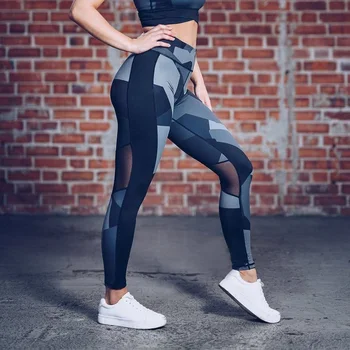 

New Print Mesh Patchwork Sexy Women Yoga Pants Slim High Waist Sports Leggings Push Up Gym Fitness Elastic Trousers Yoga Pants