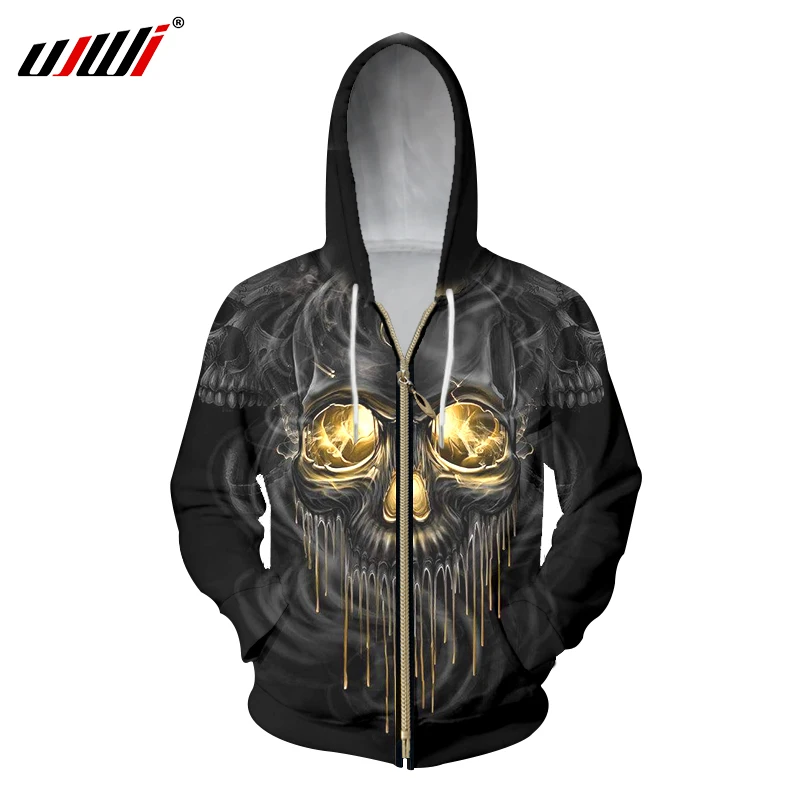 

UJWI Men's Casual Zip Hoodies Fall 3D Print Smoking Skull Sweatshirts Hoody Homme Hip Hop Sportwears Tracksuits Hooded Jackets