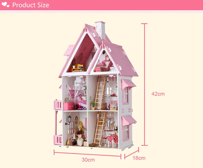 Прекрасный DIY ручной работы дом Вилла миниатюрная деревянная кукла дом мечты 3D наборы мебели модель 42 см высота принцесса подарок на день рождения