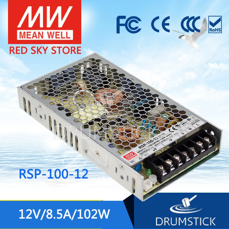 

[Free shipping] MEAN WELL RSP-100-12 2Pcs 12V 8.5A meanwell RSP-100 12V 102W Single Output with PFC Function Power Supply