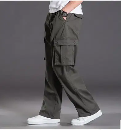 Большие мужские брюки осень зима толстые размера плюс брюки комбинезоны брюки карго мужские хлопковые повседневные Прямые брюки с эластичной резинкой на талии большие размеры - Цвет: 8011 army green