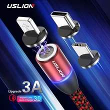 USLION 3а Магнитный кабель Micro usb type C кабель зарядное устройство для iPhone XS X 8 7 для samsung huawei type-c Магнитный кабель для быстрой зарядки
