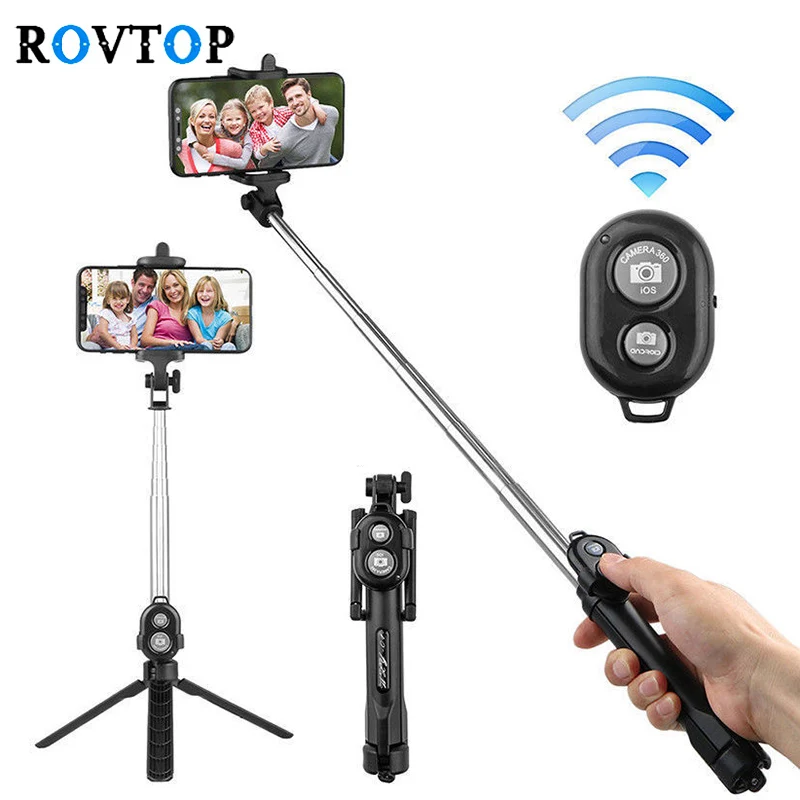 

Rovtop Portable Tripod Monopod Selfie Stick Bluetooth Selfie Stick Tripods With Button For iphone 6 7 8 Plus IOS Android Z2