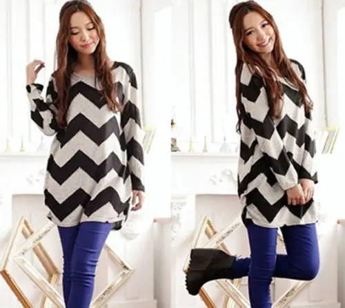 Для женщин Stripes Crewneck рукав летучая мышь с длинным рукавом Повседневное свободные
