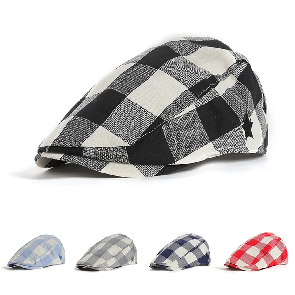 

MUQGEW Baby Photography Props Hats Lattice Pattern Children's Star Pattern Duck Tongue Painter Beret Boys Girls Hat Kids Caps