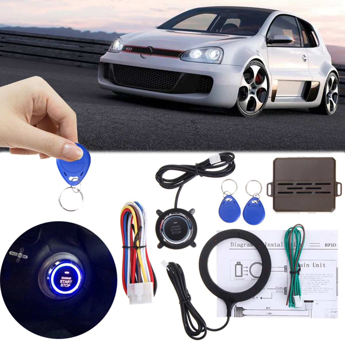 

12V RFID Lock Ignition Car Keyless Entry Push Starter Remote Start System Kit anti theft System For Car Accessories