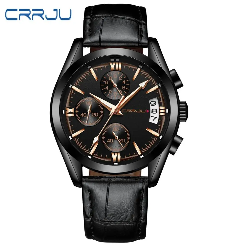 L black black gold CRRJU большой циферблат дизайн хронограф спортивные мужские часы модный бренд военные водонепроницаемые кварцевые часы Relogio Masculino - Цвет: L black black gold