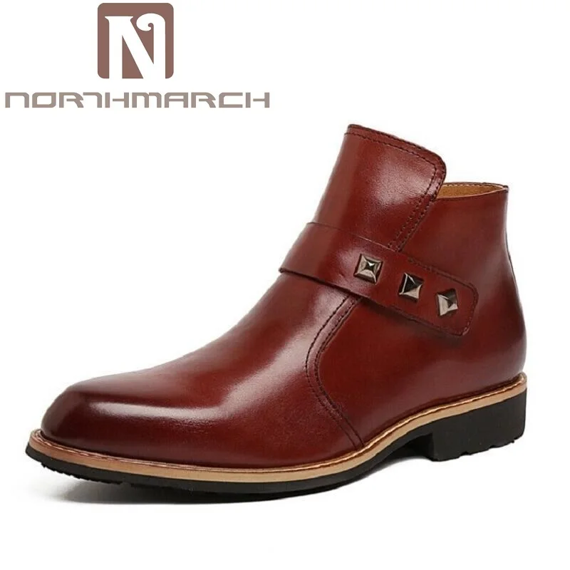 

NORTHMARCH Brand Men High Quality Cow Split Leather Ankle Boots Male Winter Leisure Party Retro Motorcycle Shoes Men Rivet Boot