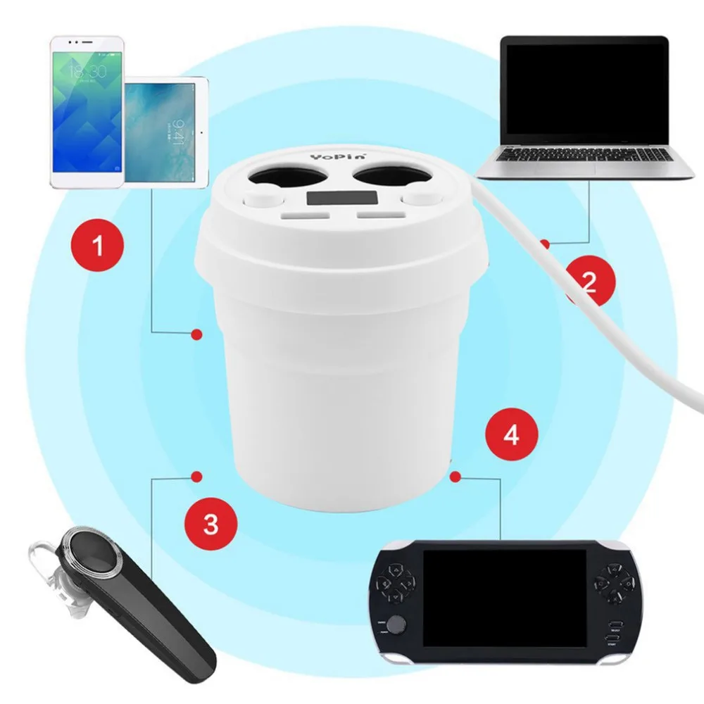 YoPin двойной USB выход чашки 2.4A 12-24V разветвитель автомобильного прикуривателя Автомобильное зарядное устройство адаптер для мобильных телефонов планшетов