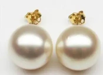 

luxury Noble jewelry Genuine Details about Pair natural 12-13mm south sea genine white perfect round pearl stud earring AAA