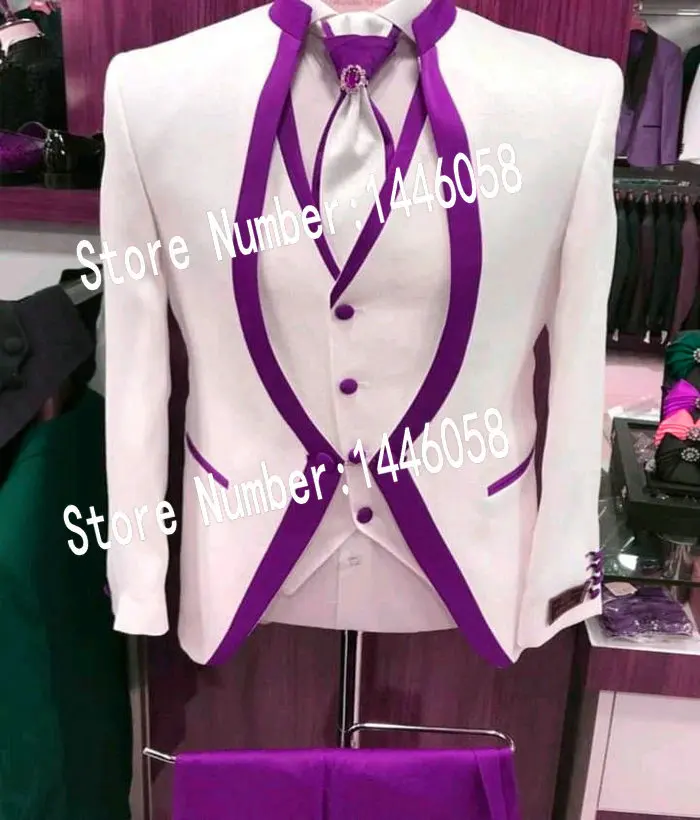 white and purple wedding tuxedos