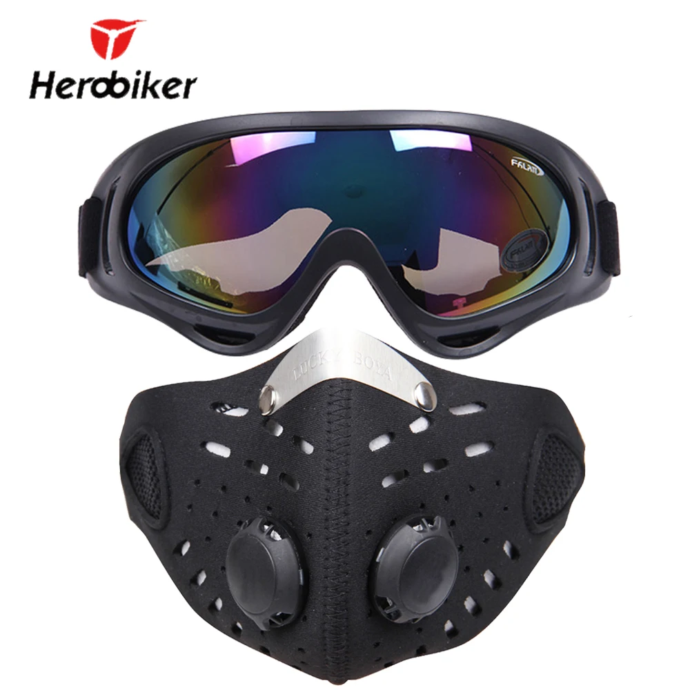 HEROBIKER мотоциклетная маска, маска для лица, Балаклава, лыжные очки, для улицы, байкера, велосипеда, велосипедная маска для лица, мотоцикл+ красочные очки - Цвет: Многоцветный