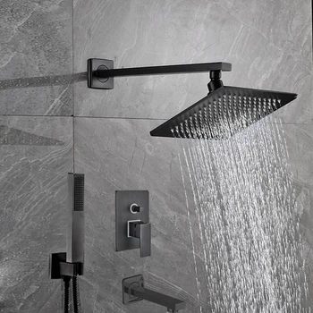

Bathroom Luxury Rain Mixer Shower Combo Set Wall Mounted Rainfall Shower Head System Oil Rubbed Bronze Top Shower Sprayer