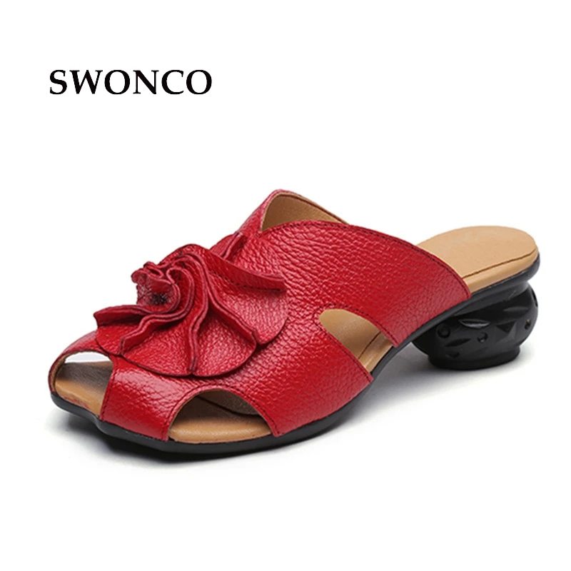 SWONCO Women's Sandals 2018 Summer Genuine Leather Fashion Strange Style Heel Ladies Shoes Black Platform Sandals Woman Shoes