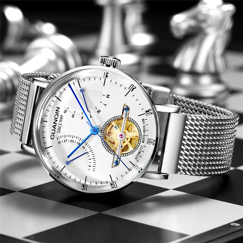 

GUANQIN Tourbillon Automatic Watch Men Stainless Steel Mechanical Watches Top Brand Luxury Clock Wristwatch