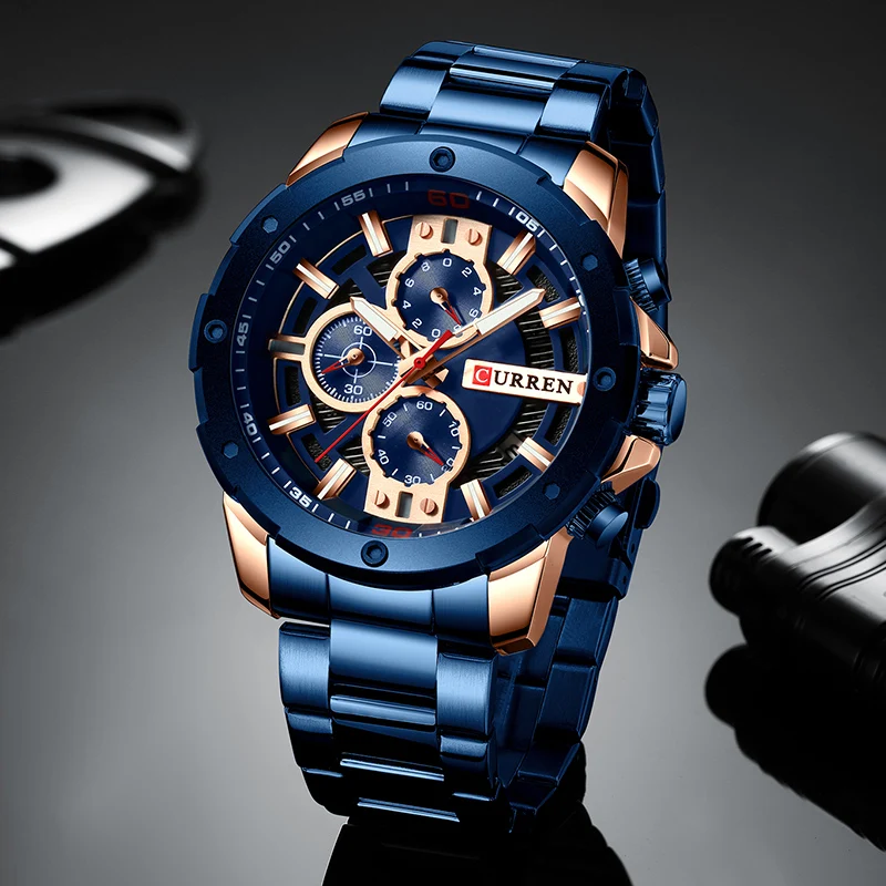 Curren Men Watch Top Brand Stainless Steel Mens Watches Chronograph Quartz Watch Men Sports Clock-2