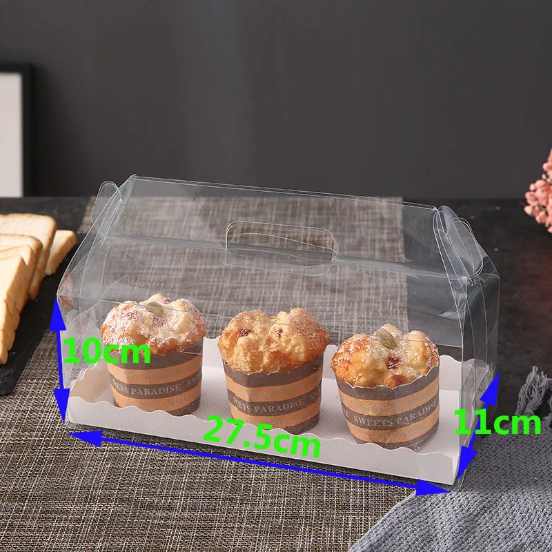 10set Clear Plastic Bakery Cookies christmas board holder Boxes container roll cake paper packaging baking with pad handle - Цвет: 27.5x11x10cm