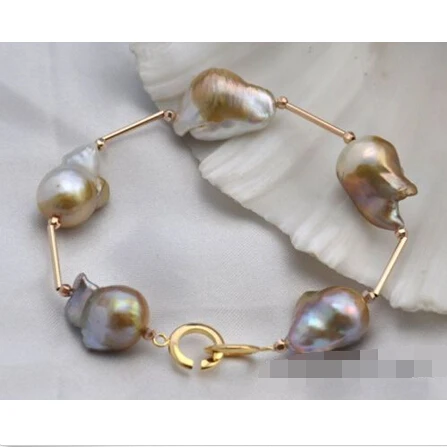 

8.5inch 22mm baroque lavender reborn keshi pearl bracelet @^Noble style Natural Fine jewe SHIPPING new >>free shipping