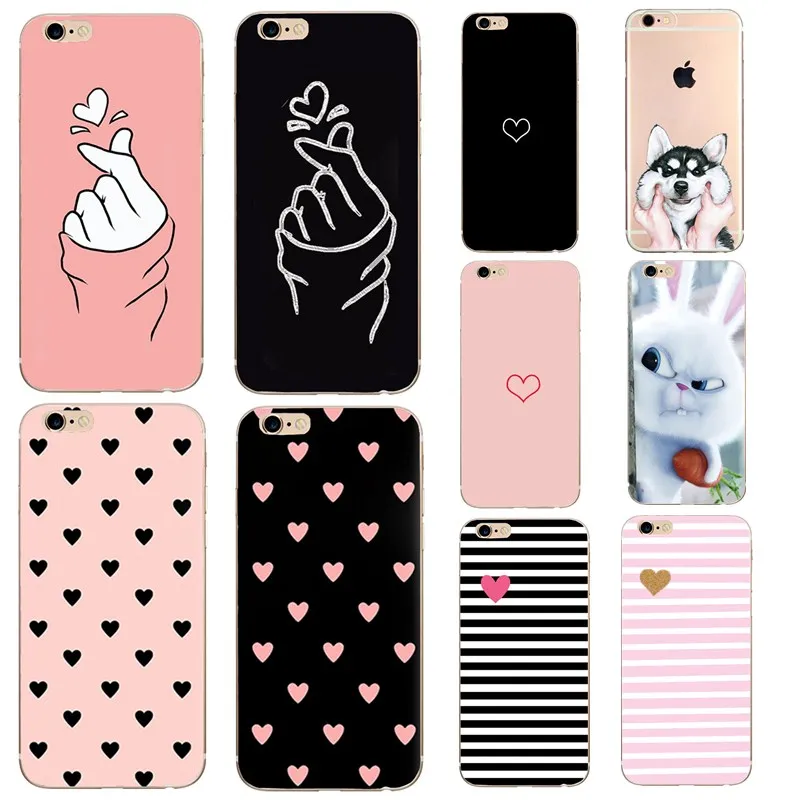 

Lovely Animal For apple iphone se 5s 5 6s 6 7 8 x 10 Ten Case Silicone TPU Soft Slim Heart Pink Shell For iphone7 8 plus Cover