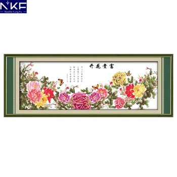 

NKF Nine-foot Peony Chinese Cross Stitch Kit Embroidery 11CT14CT Cross Crafts Stamped Counted Cross-Stitching Set for Home Decor