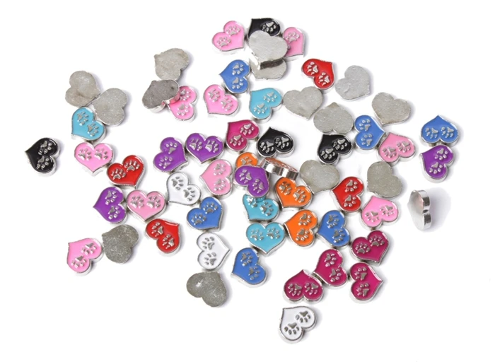 

60PCS Mixed Colours Enamel Footprint Heart Flatbacks #24929