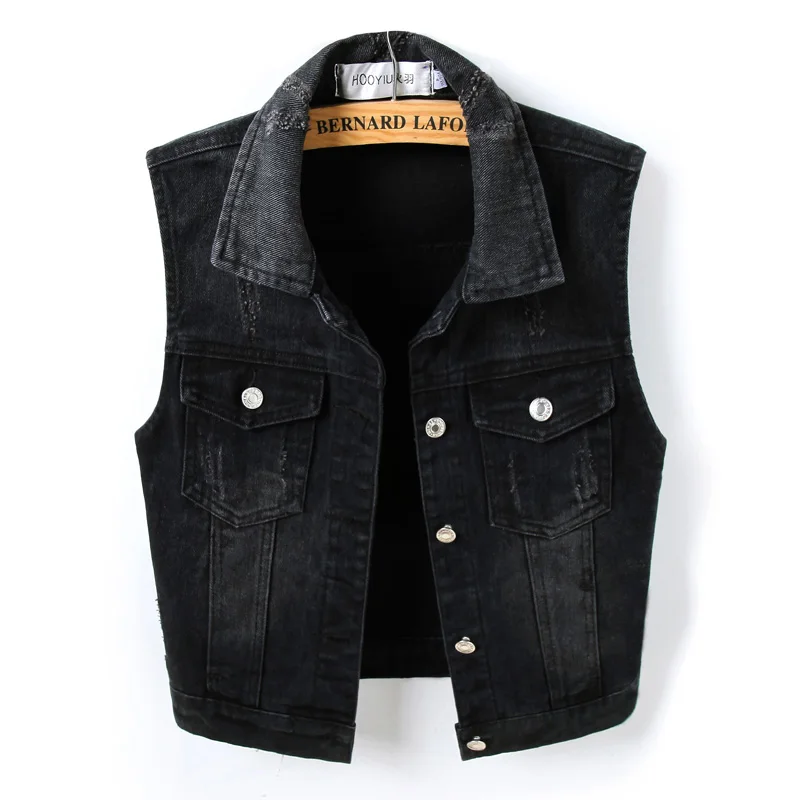 

Black Sleeveless Female Jacket Korean Slim Jeans Coat Single-breasted Short Women's Denim Vest 4XL Plus Size Waistcoat Summer