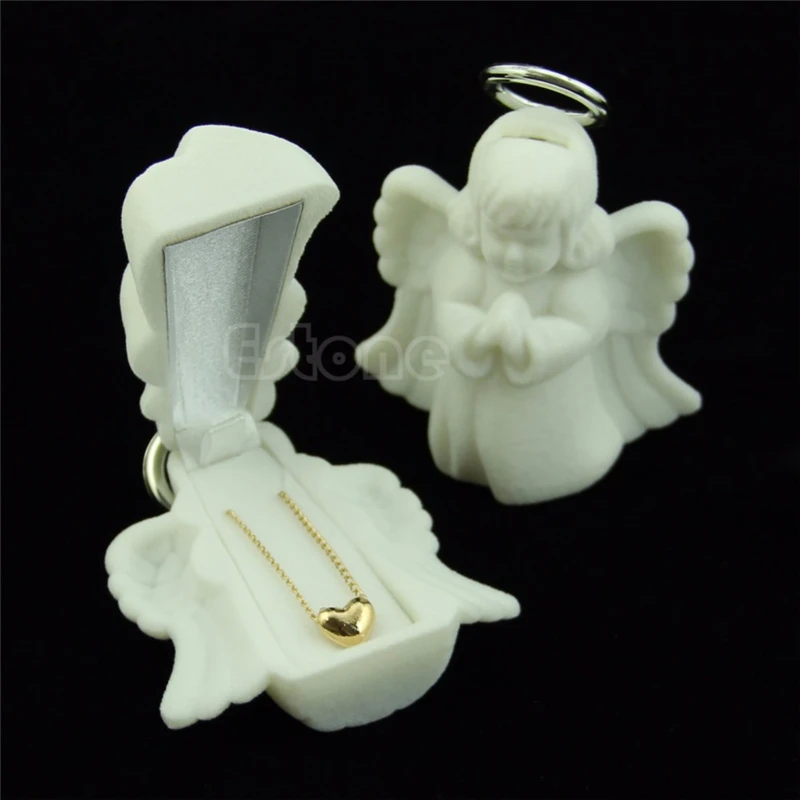 

Flocking White Jewelry Box Luxury Angel Velvet Jewelry Rings Necklace Display Box Gift Container Case Jewelry Packaging