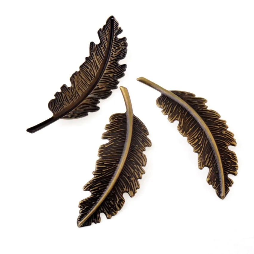 

Free shipping 5Pcs Antique Bronze Filigree feather Decoration DIY Wraps Connectors Embellishments Findings 97x32mm