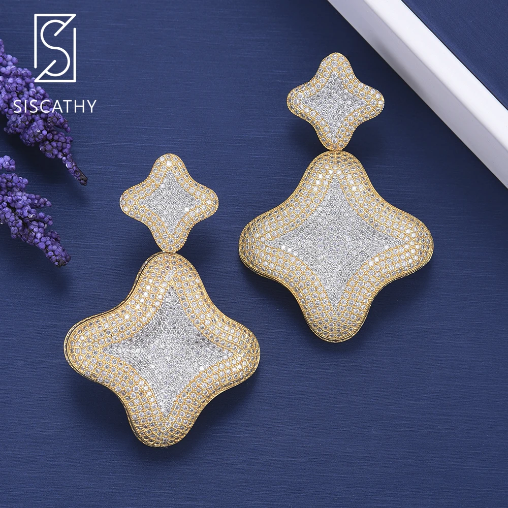 

SISCATHY Fashion Star Shape large drop earrings AAA Cubic Zirconia Inlaid Indian Nigerian Engagement Drop Dangle Earrings