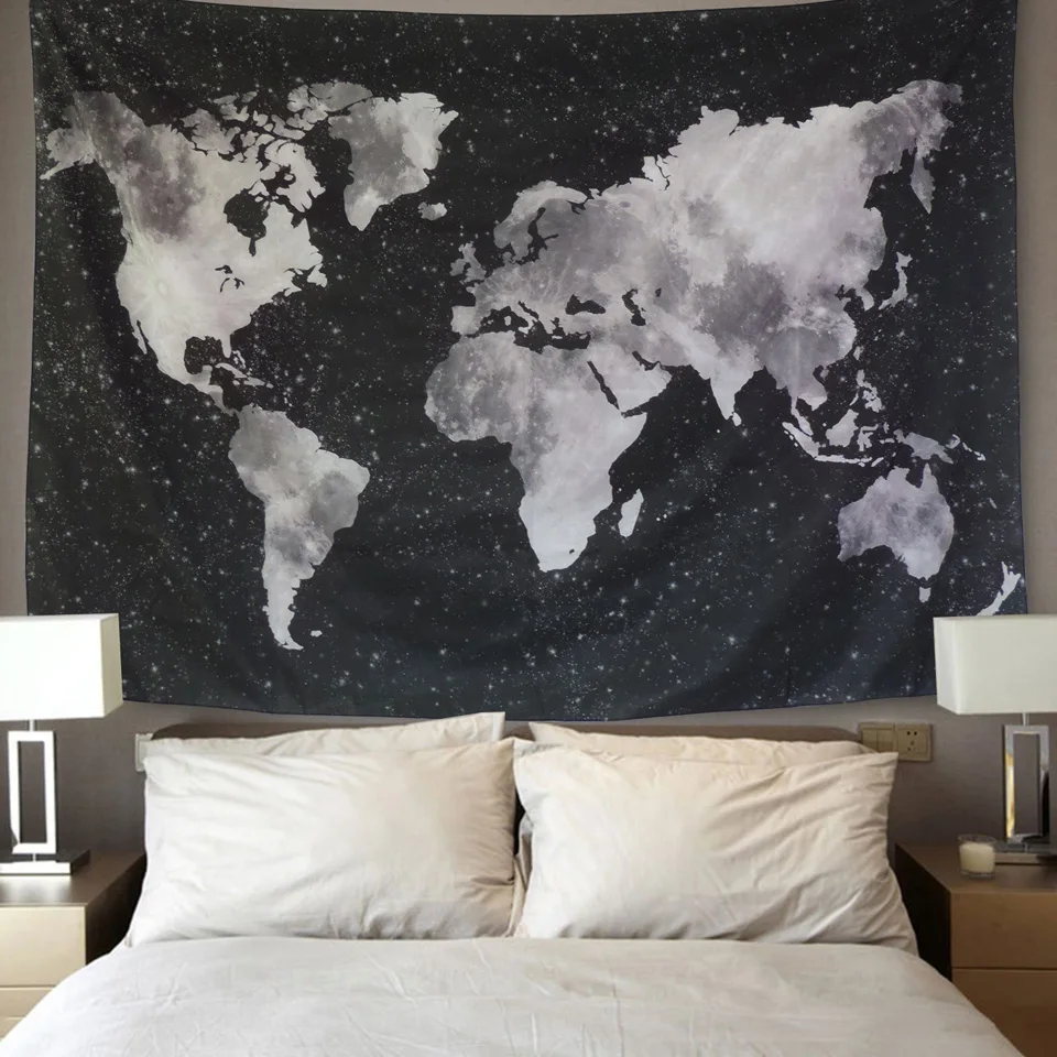 Lannidaa Abstract 3d Printing Black World Map Tapestry Wall