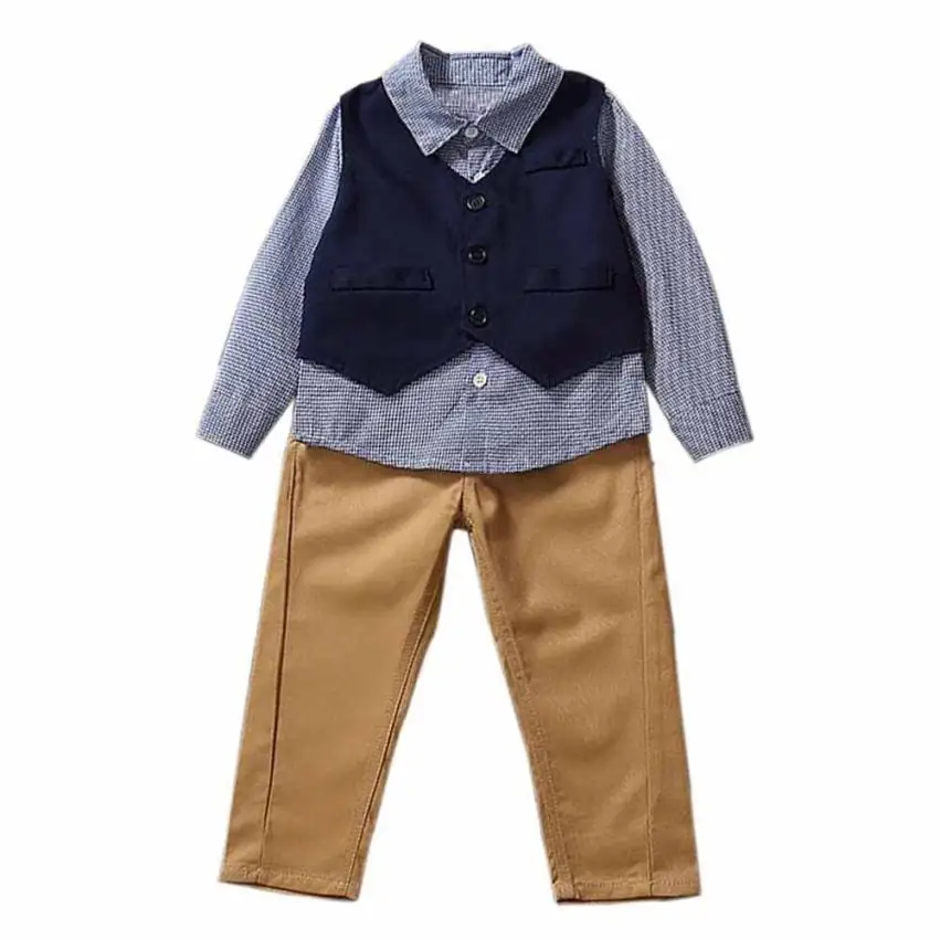 Newborn Baby Boy Waistcoat+Long Pants+Shirts Clothes Sets Suit 3pcs D50