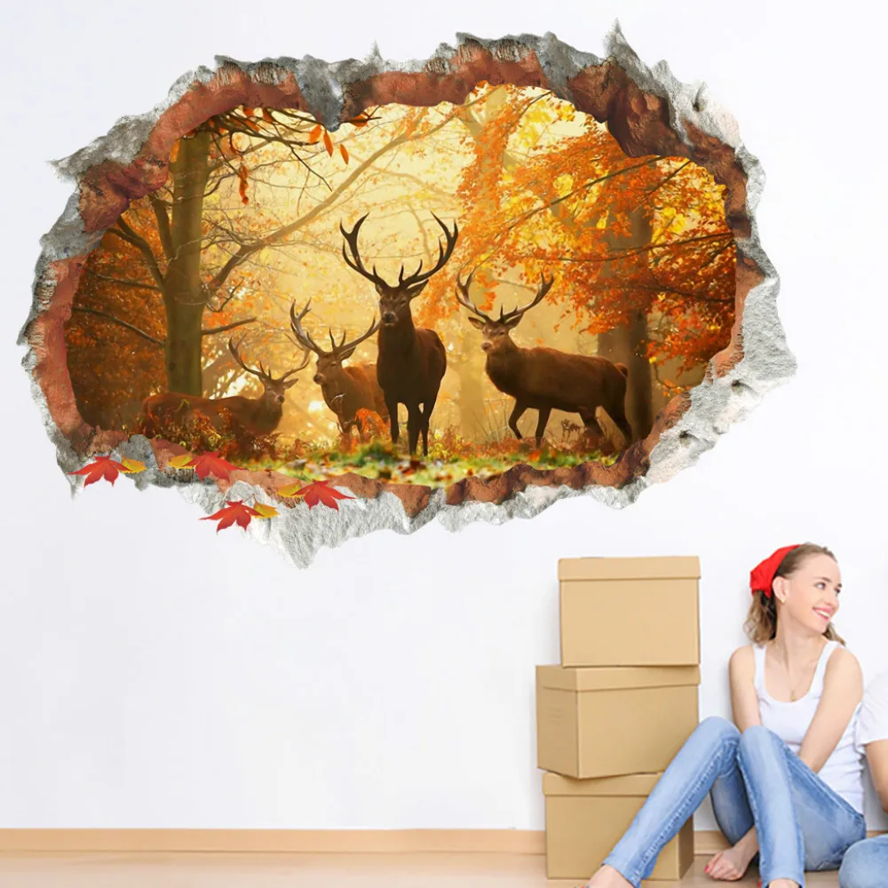 Forest Deer Wall Stickers 3D Vivi Effect d Wall Decals ...