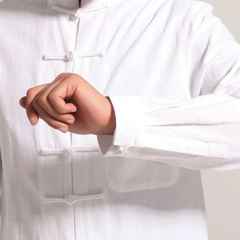 Белая мужская рубашка из хлопка и льна с длинным рукавом Классическая в