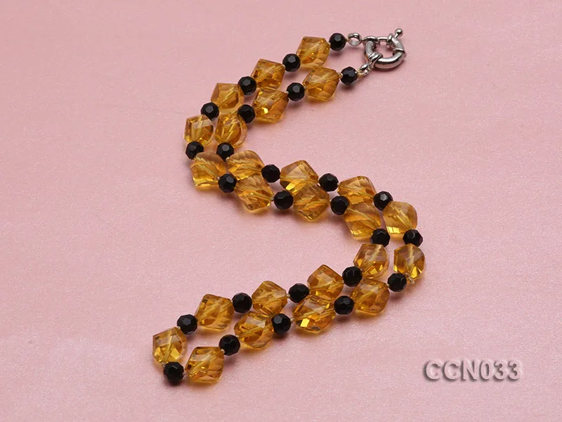 JYX cool sugar!Elegant irregular natural Citrine Necklace with black agate 10*10mmfashion yellow crystal necklaces 19"