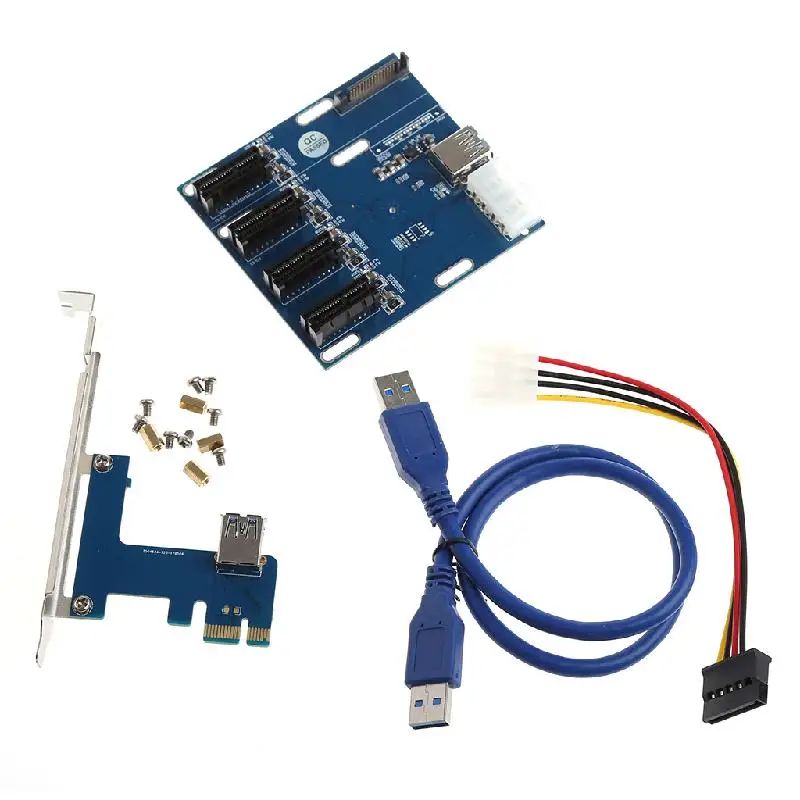 

1 Port PCI-E 1X To 4 Slot 1X Switch Multiplier Expander HUB Expansion Riser Card with High-Speed USB 3.0 Cable