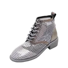 Flat leather sandals Roman mesh breathable women's shoes 2019 spring and summer new hollow tie boots casual comfort blue mesh hollow design flat sandals